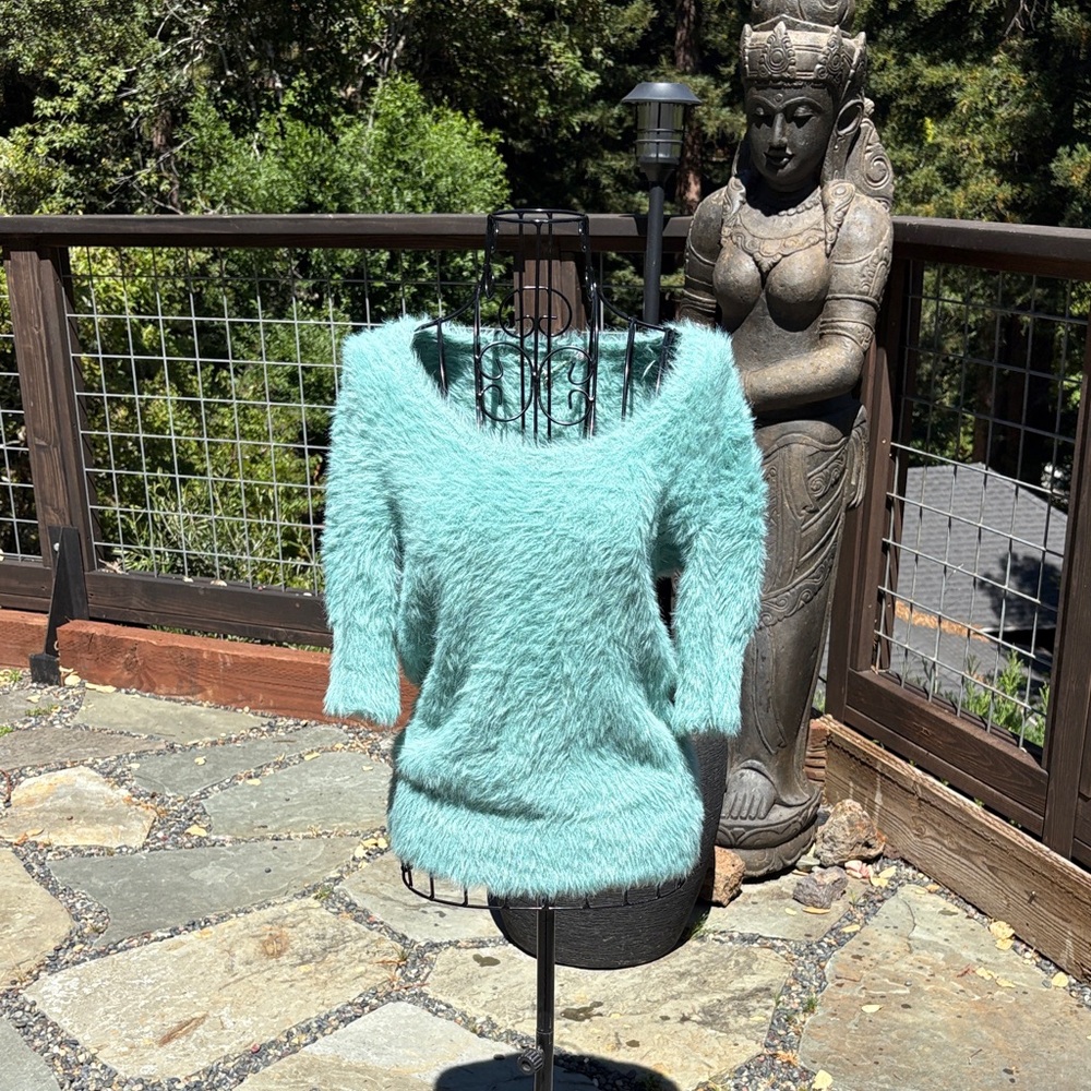 Cozy Aqua Fuzzy Sweater